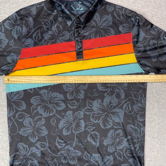 Oahu Golf OGA Mens M Polo Shirt Hibiscus All Over Print - Picture 6 of 13